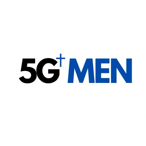 Logo with '5G+' in black and 'MEN' in blue text.